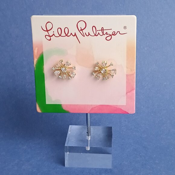 Lilly Pulitzer Snowflake Exquisite Stud Earrings Clear Gold Tone Minimalist - Picture 1 of 5